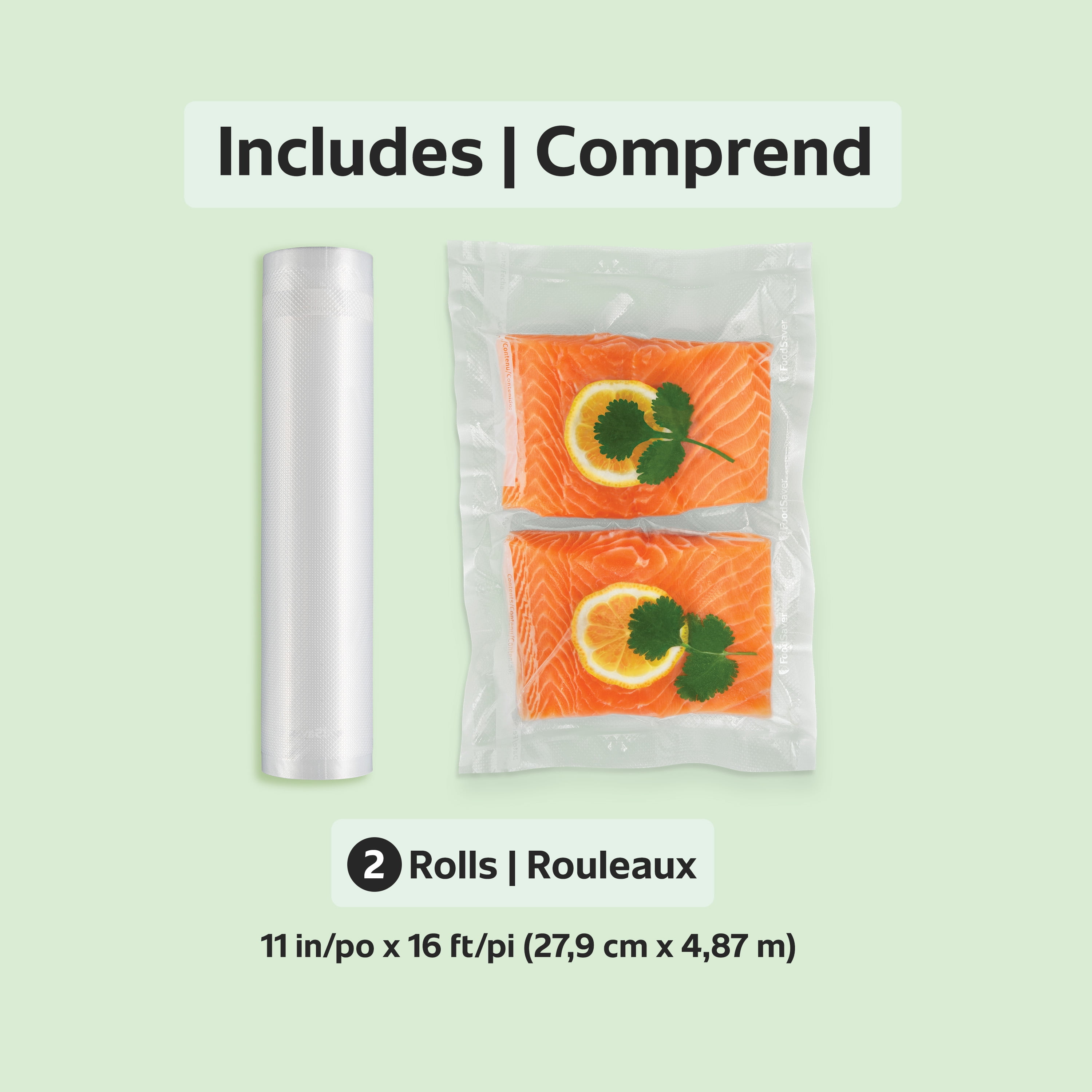 FoodSaver 11" x 16' Vacuum Sealer Rolls (27.9 cm x 4.87 m), 2 Pack, 2 Pack