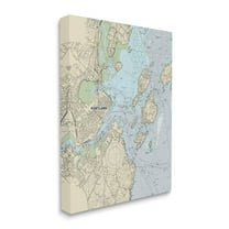 Stupell Industries Portland Coast Nautical Map Beige Blue Cartography, 16 x 20, Designed by Daphne Polselli