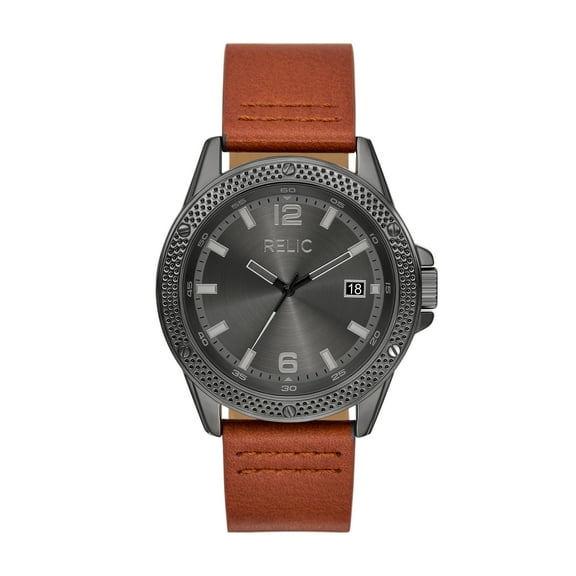 Relic by Fossil Men's Jackson Strap Three-Hand, Date Brown Leather Watch