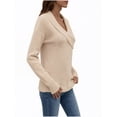 thumbnail image 4 of Women's Ruched V-Neck Wrap Sweater, Criss Cross Long Sleeve Knit Pullover Top with Button for Fall Beige L, 4 of 5