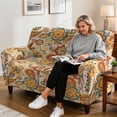 thumbnail image 4 of SCRAWLGOD Boho Paisley Floral Print Recliner Loveseat Cover for Dogs Stretch Non Slip Furniture Protector Anti Scratch Recliner Cover with Pocket, 4 of 8