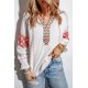 thumbnail image 3 of ABPHQTO Blusa de mujer blanca con escote en pico de patchwork bordado, 3 of 5
