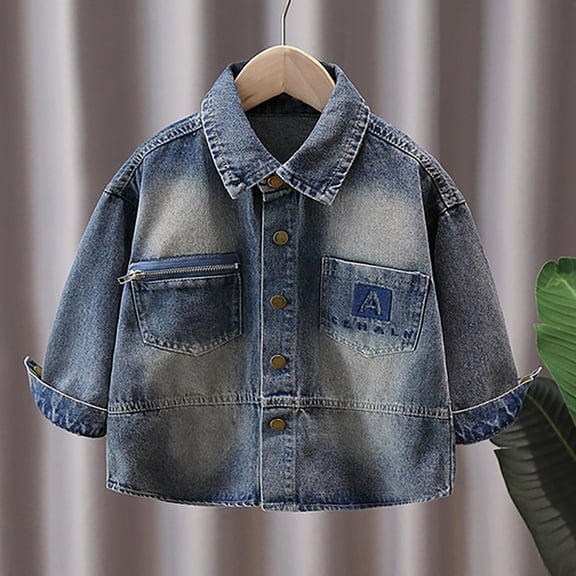 NAISIBABY Girls Collared Denim Jacket without Hood, Long Sleeve Open Front Jean Coat Blue Size 11