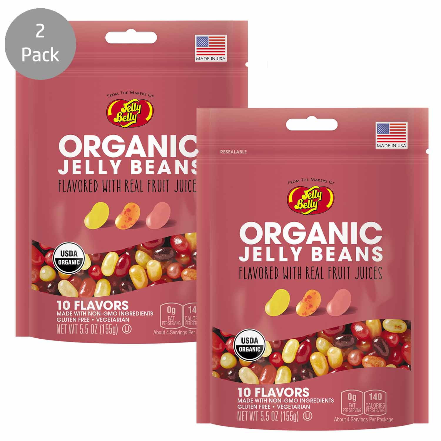 Jelly Belly Organic Jelly Beans Variety Combo Reg & Sours Resealable 5
