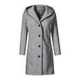 thumbnail image 6 of Hooded Coat for Women Single Breasted Long Sleeve Mid Length Casual Solid Color Winter Jacket Wool Coat with Pockets, 6 of 6