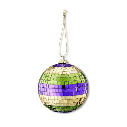 Mardi Gras Purple, Green and Gold Disco Ball Ornament Tree NOLA, glass cut St. Charles Ave. Christmas  Holiday Bourbon st French Quarter metallic