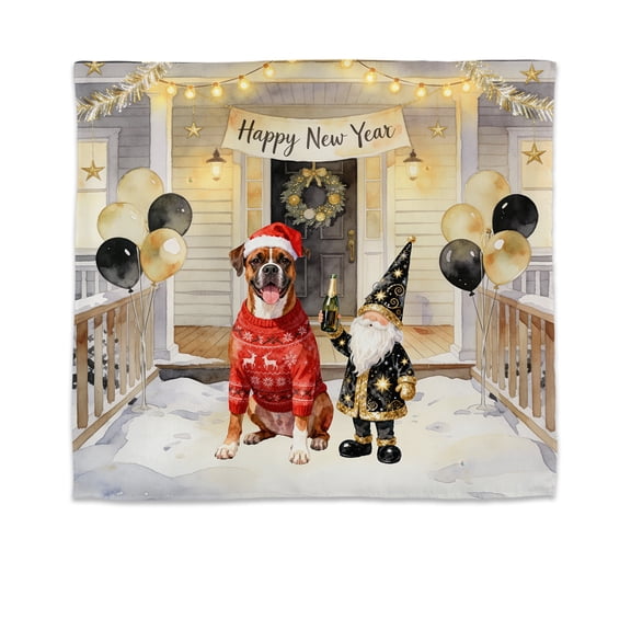 Happy New Year 2026 Boxer Santa Gnome Holiday Party Snow Tapestry Boxers Dog Lover Gifts Idea Wall Hanging Backdrop Home Decor - 13019