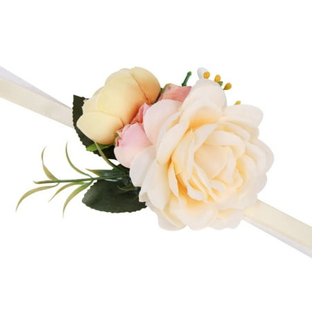 Pink Corsage Bracelet AkoaDa Simulation Roses Wrist Corsage Wrist Flowers For Bridesmaids Flower Bracelet Pink Blue Bridal Sisters Wedding Decor ()