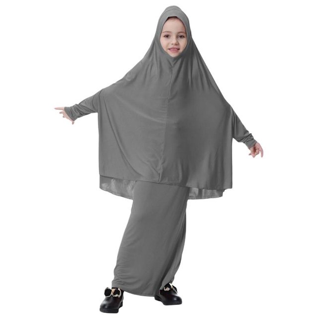 Bangus Robe Musulmane pour Filles, Robe de Prière Islamique à Manches Longues avec Hijab