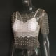 thumbnail image 2 of Gibobby Playera de Manga Corta Casual Suave Camisa encaje transparente sexy para mujer Cuentas brillantes dentro y fuera las camisetas manga corta malla(Beige,G), 2 of 4