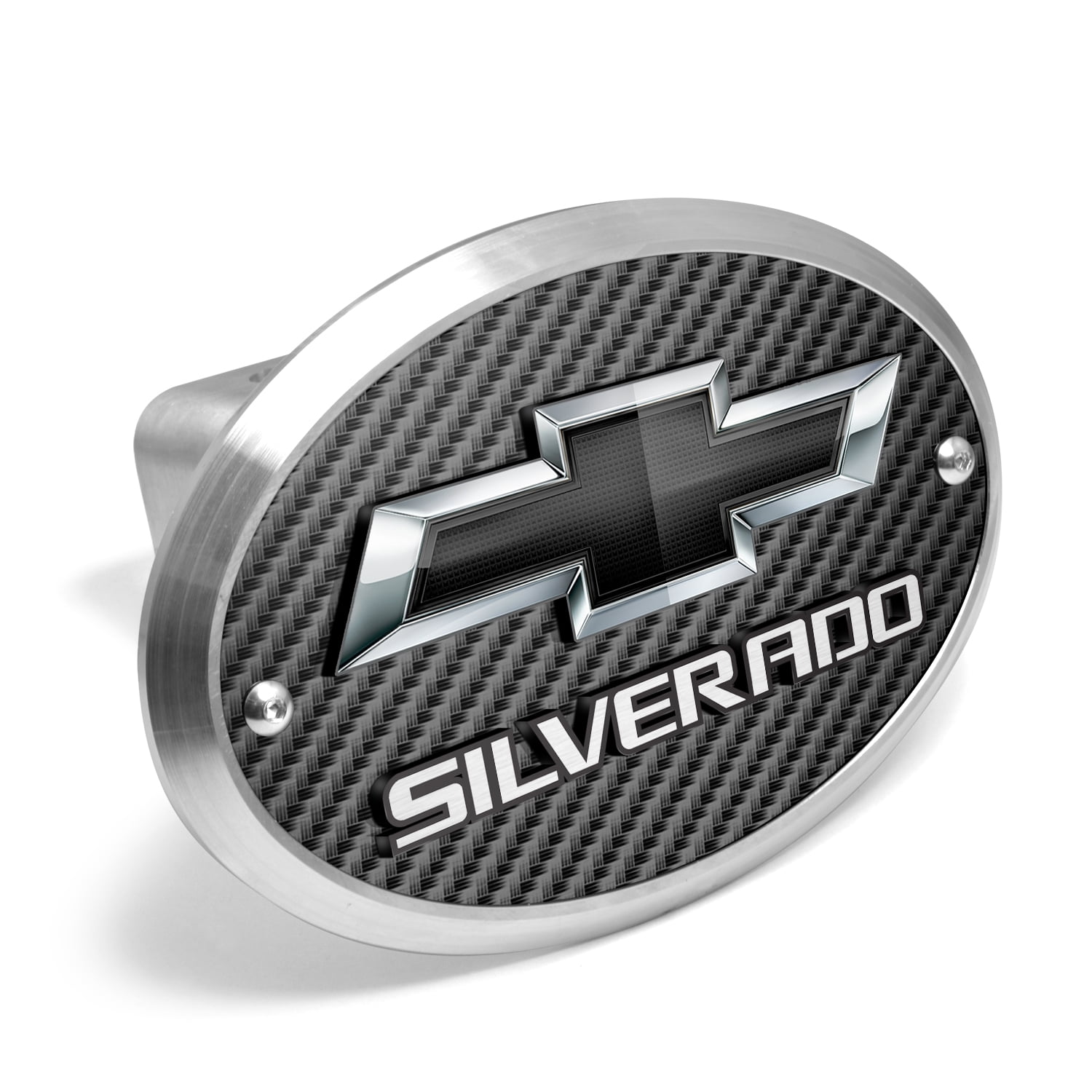 Chevrolet Silverado 3D Logo on Carbon Fiber Look Oval Billet Aluminum 2