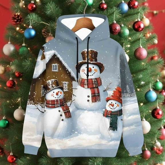 Jsaierl Christmas Hoodies for Women Plus Size Christmas Graphic Sweatshirt Loose Fit Pullover Sweater Tops Round Neck Tunic Long Sleeve Shirts Christmas Clothes