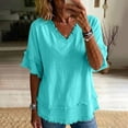 thumbnail image 3 of CQXIDFH Under $20 Women's Summer Linen Blend Top, Short Sleeve Solid Color Loose Fit Casual Blouse Business Dressy Casual 2026 Vacation Fashion Clothing Mint Green T-shirt, L, 3 of 9
