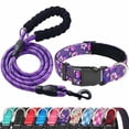 thumbnail image 1 of Set de collar y correa para perros Ladoogo, neopreno reflectante, morado/rosa, 1 of 6