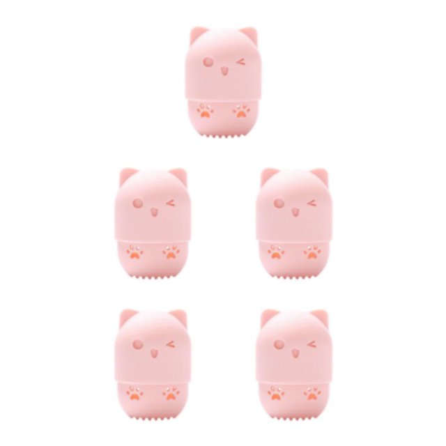 Transemion Modern And Functional Cat Shaped Sponge Holder With Silicone Storage Box pink 5Set