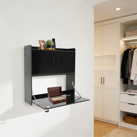 Black PVC 58x20x60cm Wall-Mounted Folding Table Cabinet Double Storage Wall Cabinet With Lock