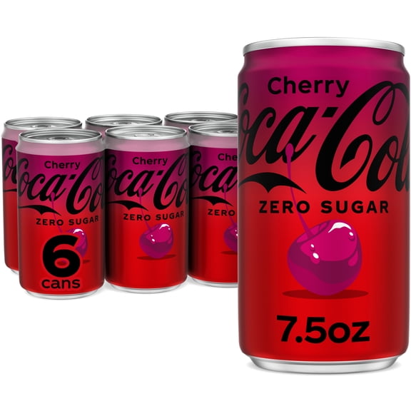 Coca-Cola Zero Sugar Cherry Soda Pop Mini Cans, 7.5 fl oz, 6 Pack
