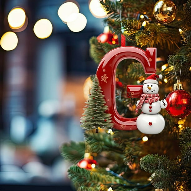 Adornos Navideños Colgantes de Acrílico con Forma de Letras para Árbol de Navidad (26 Unidades) | Decoración Navideña Diy | Diseño Rojo con Gorro de Papá Noel | Tamaño: 10 Cm | Paquete de 26