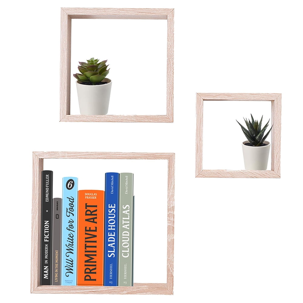 Home Basics 3 Piece MDF Floating Wall Cubes, Oak