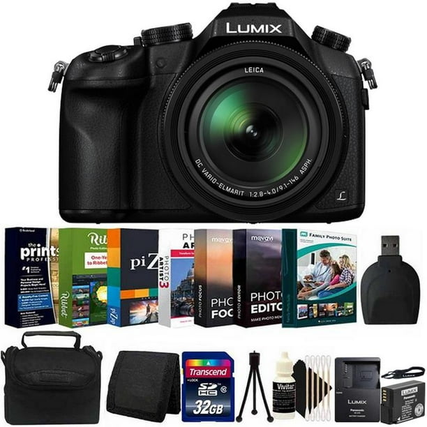 Panasonic Lumix Dmc Fz1000 4k Digital Camera 1mp Black W 32gb Accessory Kit Walmart Com Walmart Com
