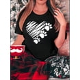 thumbnail image 1 of Tee-Shirt Graphique Cœur & Empreinte de Patte pour Femmes - Col Rond Manches Courtes, Polyester Confortable, Lavable en Machine, Mode Quotidiennevêtement Décontracté Tendancetelle Tissu Extensible, 1 of 8