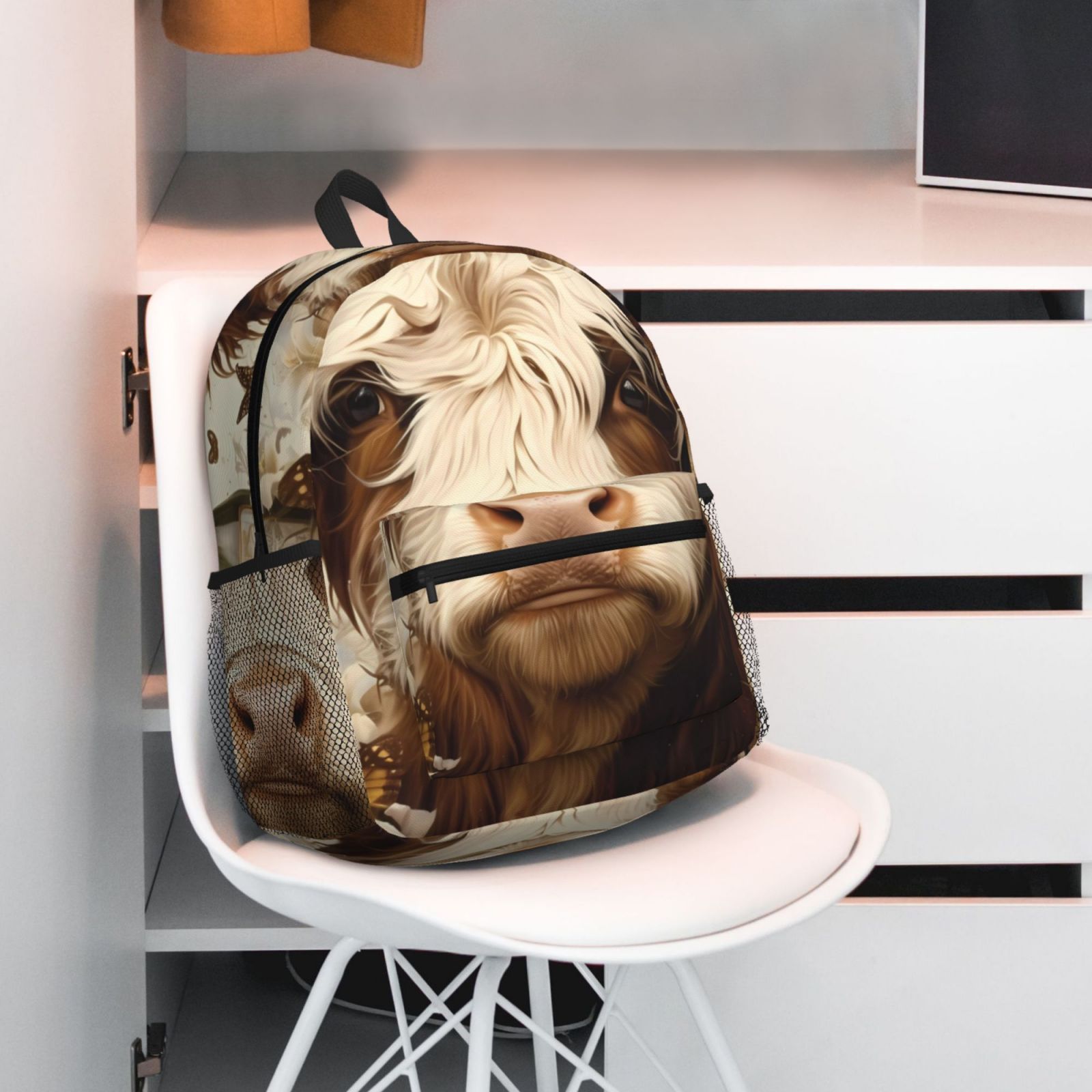 Ratiio Butterfly Cow Barrel Print Casual Backpack for Men and Women, Water Resistant Oxford Fabric School Bag Lightweight Travel Daypack