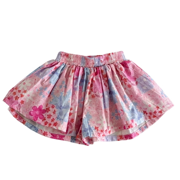 Toddler Girls Floral Skirt, Elastic Waist Flowy A-Line Skort with Built-in Shorts, Cute Summer Casual Skirts for Little Kids 1-7T