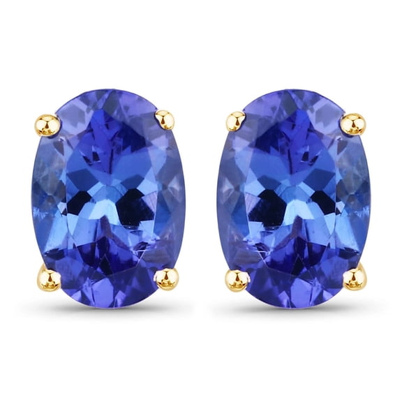 Rag Jewels 925 Sterling Silver 1.30Ct Oval Cut Blue Tanzanite Push Back Ladies Stud Earring's 14K Yellow Gold Plated For Women's
