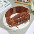 thumbnail image 3 of Brown Leather Corset Belt Vintage Corset Elastic Waist Belts Wide Around Obi Lace Up Trendy Waistband with Alloy Buckle Loosens Bulk DIY, 3 of 9