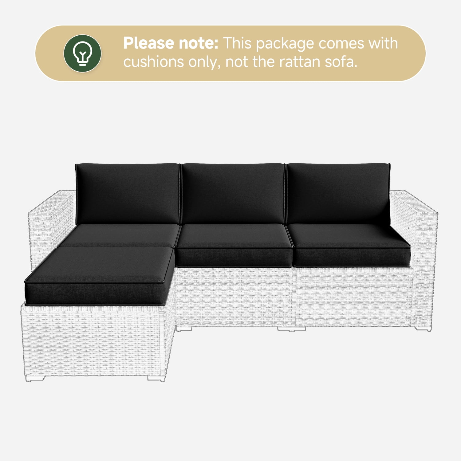 BaPiPro 4-Person Black Outdoor Sectional Sofa Cushions, Waterproof Polyester Patio Cushions with High-Density Sponge, No Assembly Required, for Backyard, Balcony, Deck, Poolside