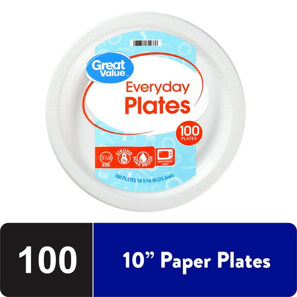 Great Value Everyday White Paper Plates, 10 1/16", 100 Count Walmart