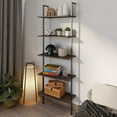 thumbnail image 2 of happimess Madera 72.05" Classic Industrial 5-Shelf Wood Wall-Mounted Open Ladder Bookcase with Metal Frame, Brown/Black, 2 of 9