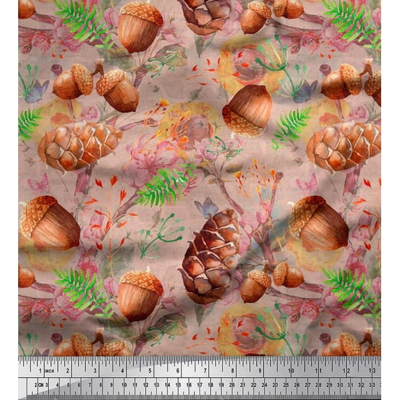 Soimoi Orange Cotton Voile Fabric Apricot & Oaknut Fruits Print Fabric by The Yard 56 Inch Wide
