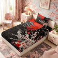 thumbnail image 5 of Manfei Stylized Temple Twin Sheet Sets for Girls Women, Red Moon Blossom Bedding, Black Red White 3 Pieces, 1 Flat Sheet, 1 Fitted Sheet and 1 Pillowcase, 5 of 6