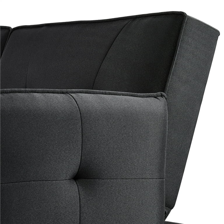 YAHEETECH - Sofá cama tipo futón de cuero sintético, 2 puestos, sofá con  espaldar reclinable y portavasos, cama para invitados