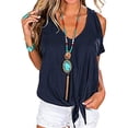 thumbnail image 1 of Guardurnaity Camiseta de mujer con cuello en V y hombros descubiertos, blusa informal de manga corta, negro, 3XL Prendas para la parte del cuerpo Azul oscuro S Guardurnaity AP002687-25, 1 of 4