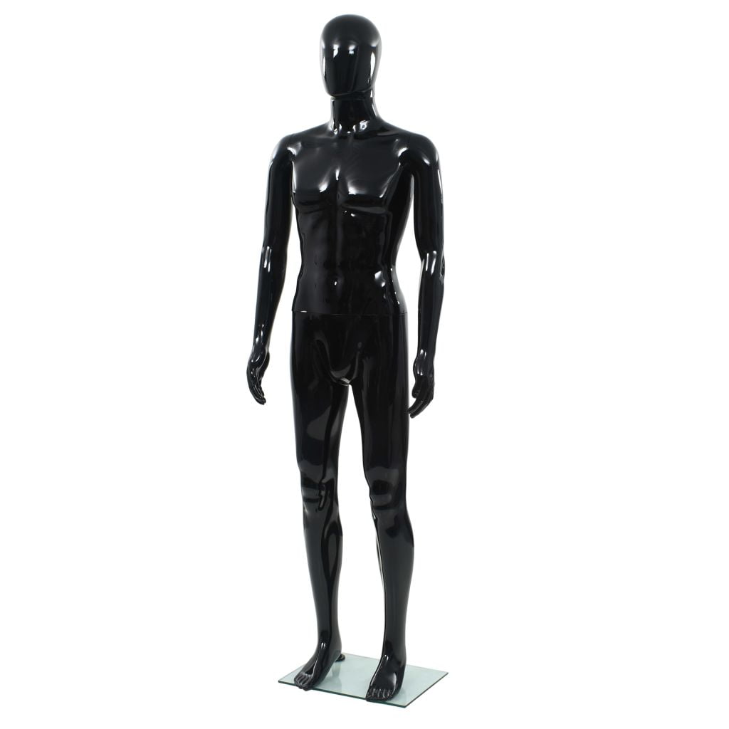 Mgaxyff Full Body Male Mannequin with Glass Base Glossy Black 72.8