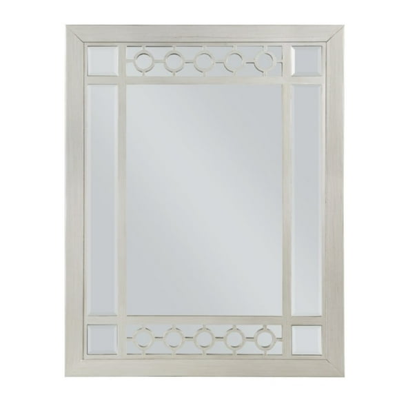 Benjara Nic 40 Inch Accent Mirror, Beveled Wood Frame Portrait, Silver