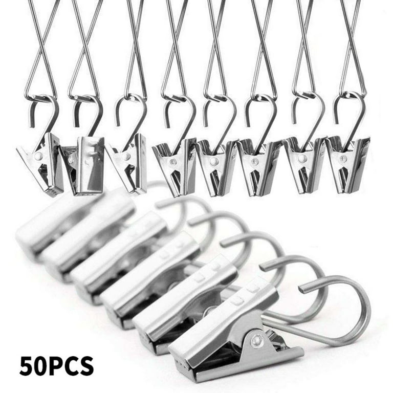 JINGT 50pcs Stainless Steel Curtain Clips with Clip Hooks Curtain