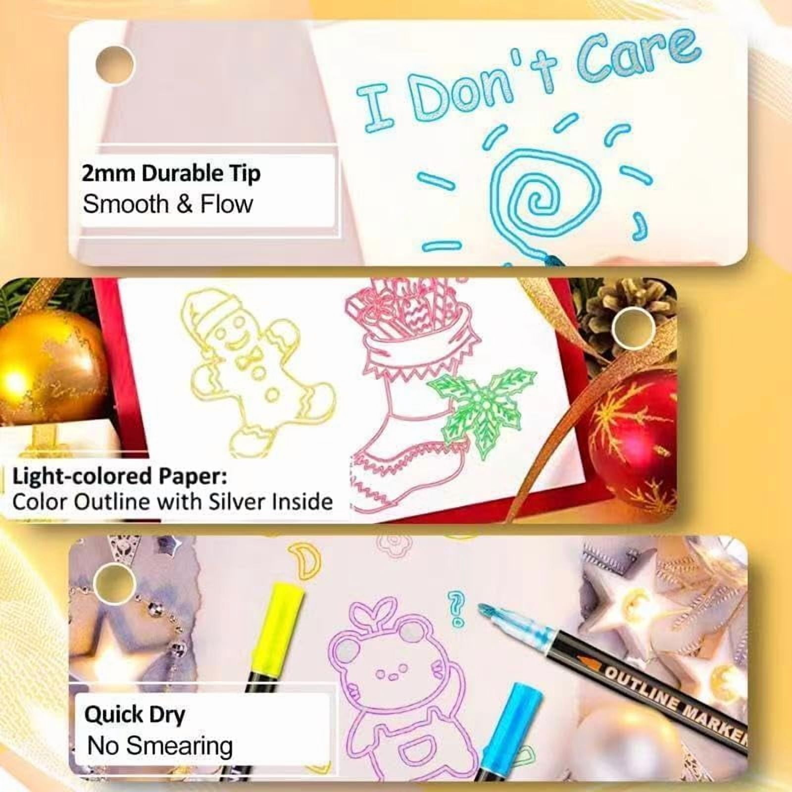 Outline Shimmer Markers, 12/24 Colors Double Line Self-Outline Glitter Markers with Metallic Ink for Greeting Cards, DIY Art, Scrapbooking & Craft Projects