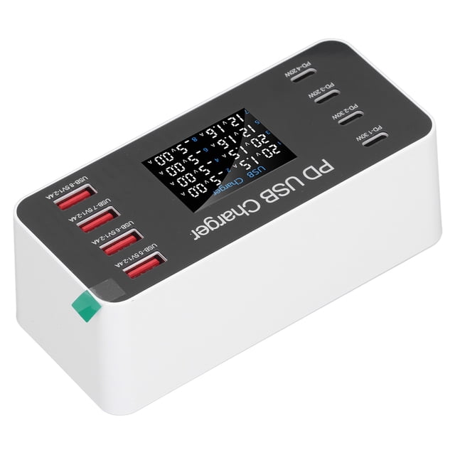 8 Port Desktop Usbwith PD Digital Display, Desktop UsbHub Multi Port Charging Station for Phone Tablet, 100-240V Compatible, 30W Output