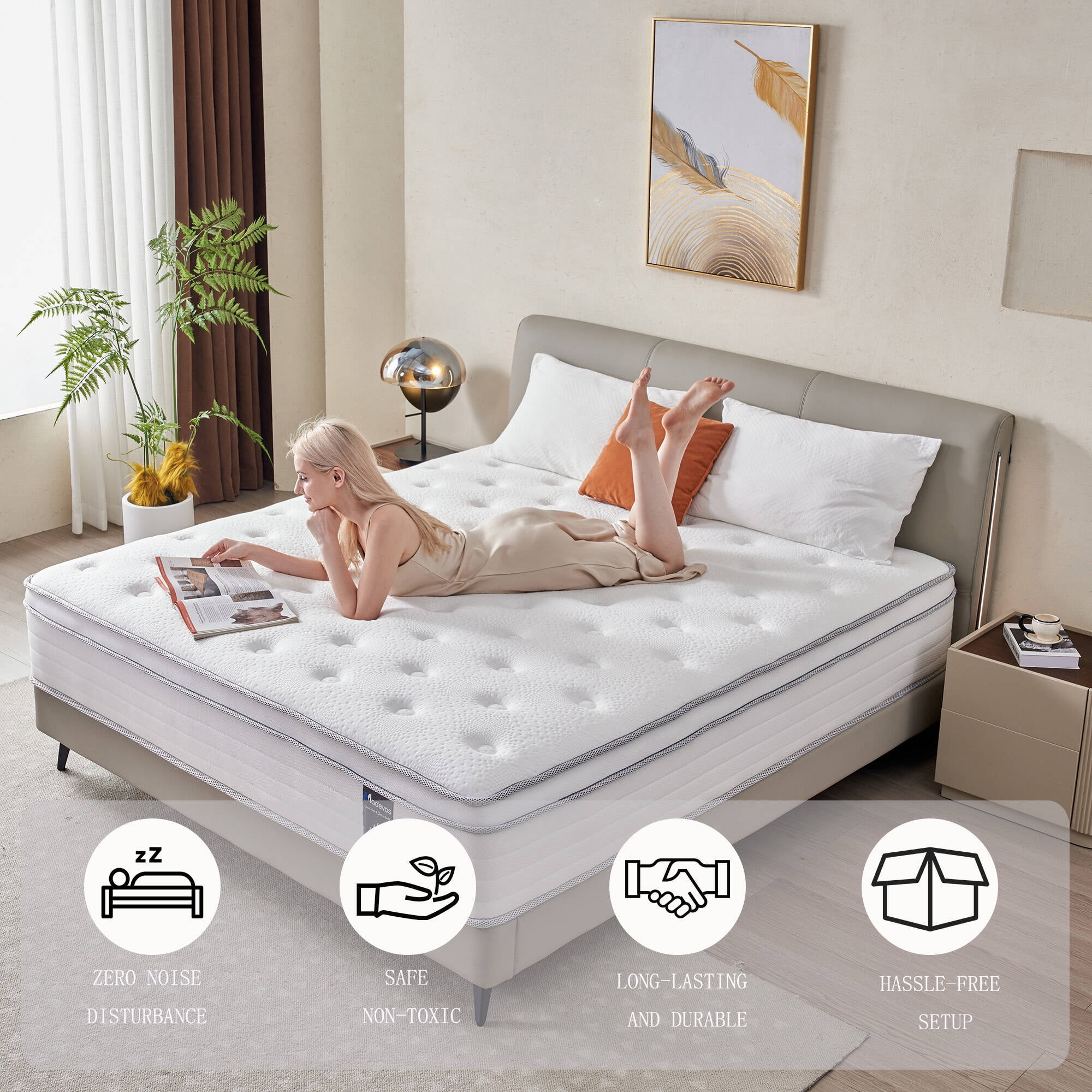 Madevos 10 inch Twin Mattress in a Box,Breathable Memory Foam & Individual Pocket Spring Hybrid Mattress,Medium Support,White