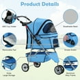 thumbnail image 2 of NiamVelo 3 Wheels Dog Stroller Folding Pet Stroller Cat Stroller Travel Carrier Strolling Cart W/Cup Holder & Storage Basket for Puppy&Cats, Blue, 2 of 7