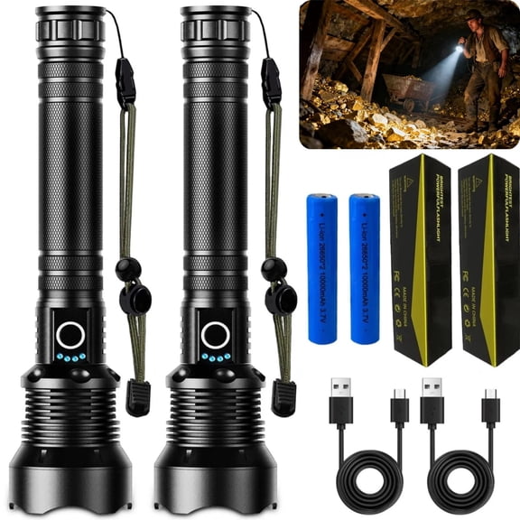 TAZTIR P70 Super Bright LED Flashlight, 2026 Upgraded 10000mAh Rechargeable 2-in-1, 5 Modes Tactical Handheld Torch, for Emergency, Hiking, Fishing, Camping, Security Survival Gear