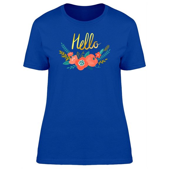 Hello Gold Lettering With Flower T-Shirt Women -Image by Shutterstock, Female XX-Large