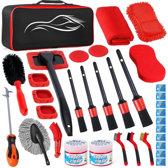34 count Detailing Brush Set, Detailing Kit, Detailing Brushes, Cleaning Kit, Windshield Cleaning Tool, Professional Care kit - Wash Brush kit for Interior Exterior Wheels
