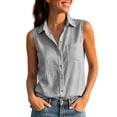 thumbnail image 2 of VBVC Women's Cotton Linen Button Down Shirt , Collared V Neck Sleeveless Blouse For Women , Ladies' Summer Casual Work Tank Tops with Pockets,Gray,S-2XL, 2 of 7