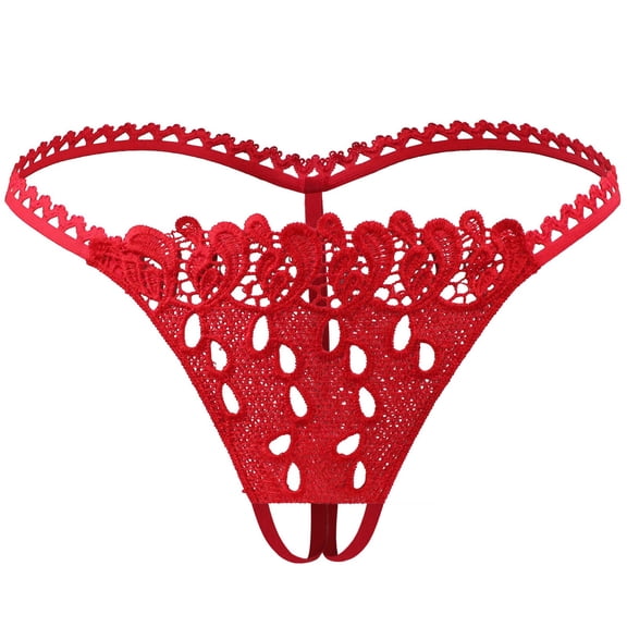 VONCOS Womens Lace Thongs 3 Pack No Show, Seamless Underwear Soft Stretch Low Rise Panties in Black Pink Red,Size Free Size