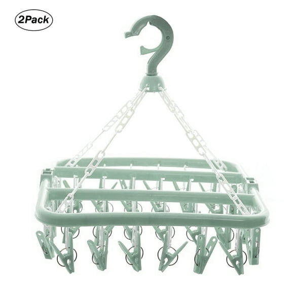EIGTHTAIL Cintres à Linge avec 32 Pinces Porte-Pinge à Linge Pliable Séchoir à Linge Goutte à Goutte pour Tous Types de Vêtements Lot de 2 (Vert)