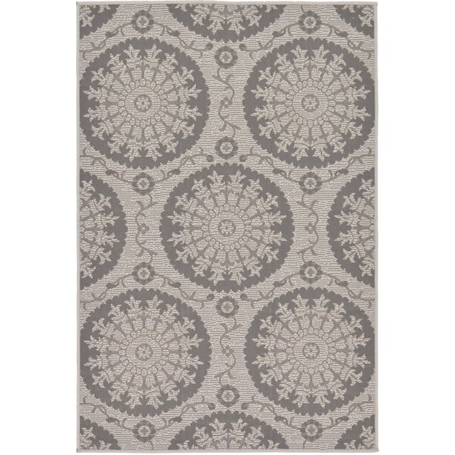 Unique Loom Botanical Collection Floral Abstract Transitional Indoor and Outdoor Flatweave Area Rug, 3 Feet 3 Inch x 5 Feet, Gray/Light Gray